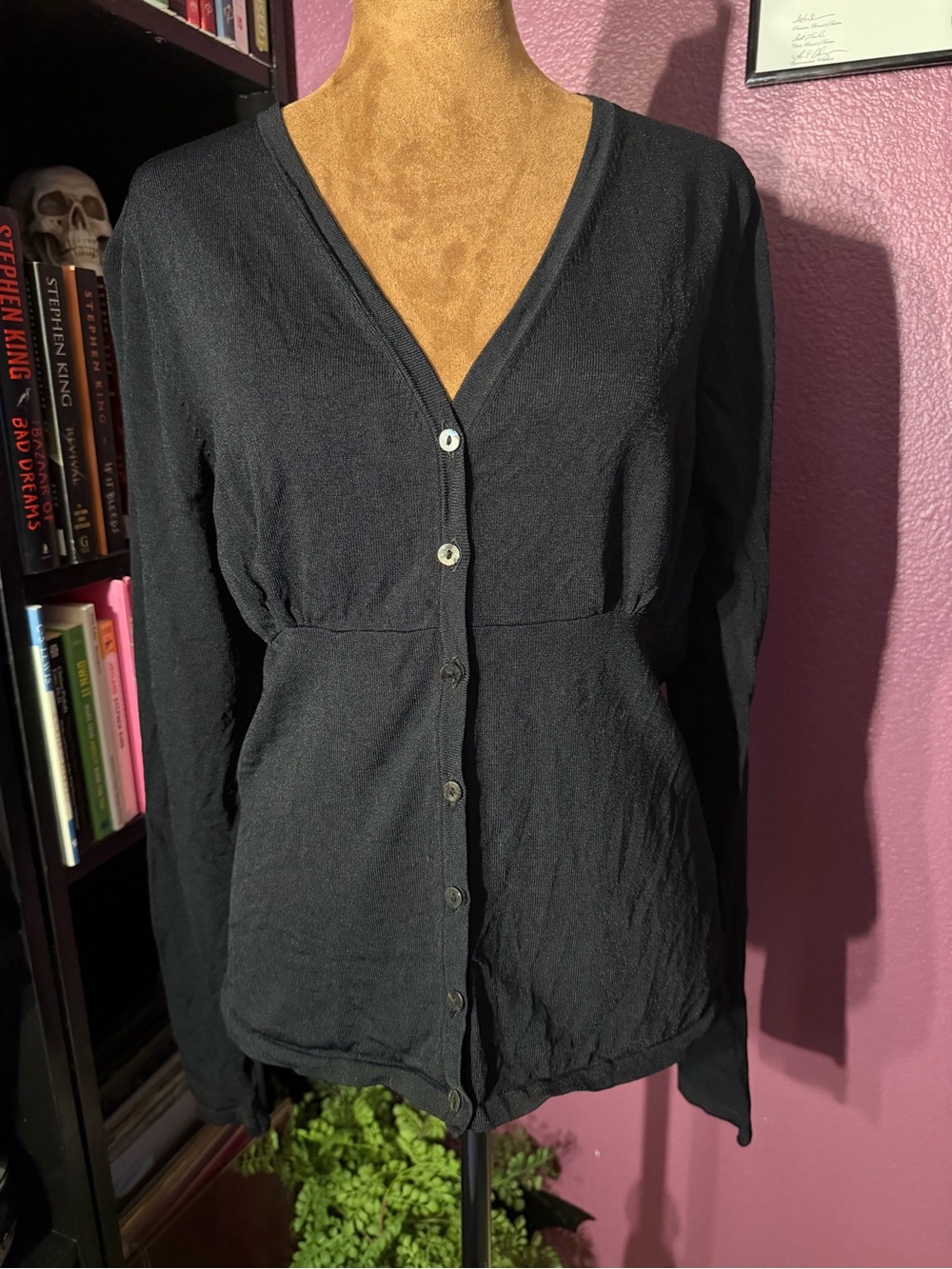 BCBGMaxAzria Black Knit Cardigan with Brown Lining
